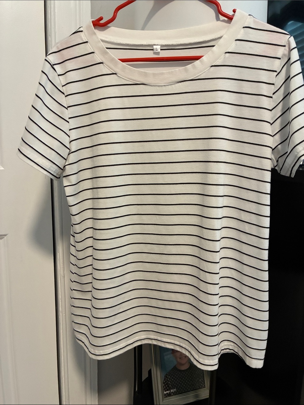 Amazon White and Black Striped Short-Sleeve Tee